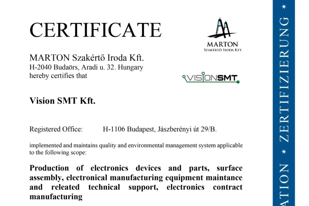 Vision SMT ISO 9001, 14001 tanúsítvány előnézet